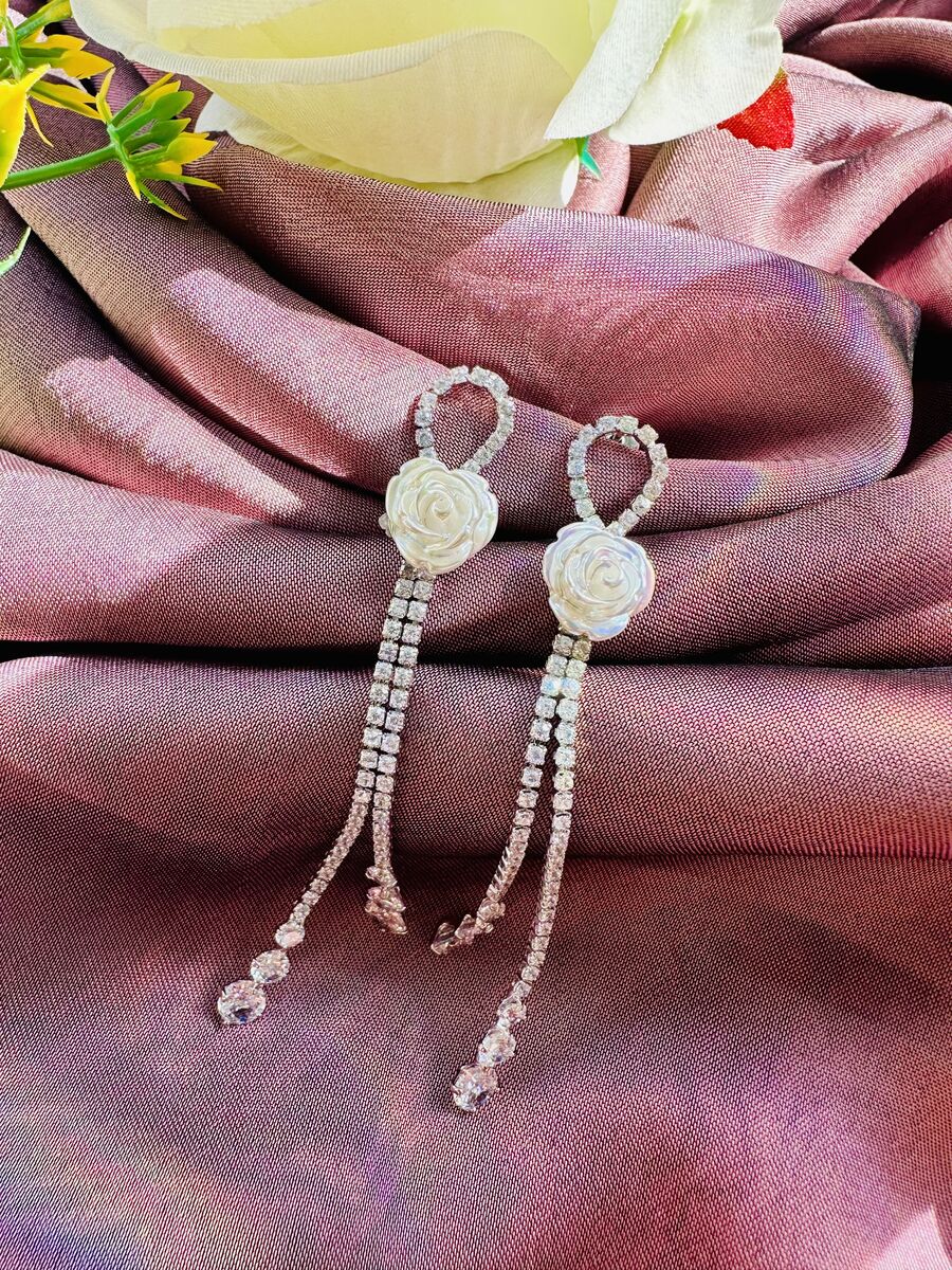 Rose Flower Long Earrings