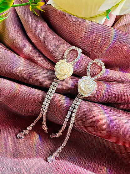 Rose Flower Long Earrings