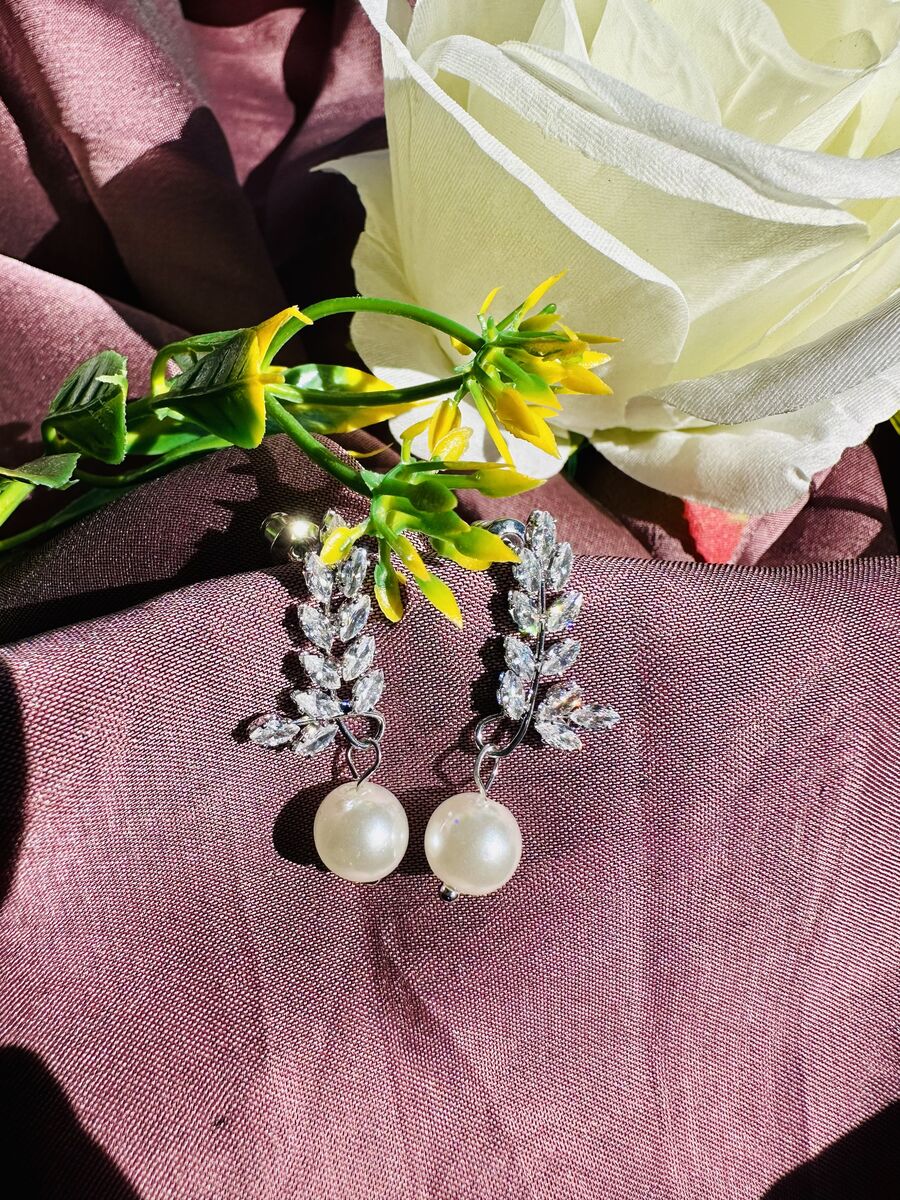 White Pearl Hanging Earrings