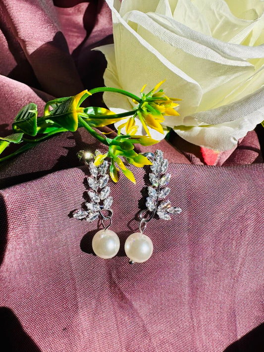 White Pearl Hanging Earrings