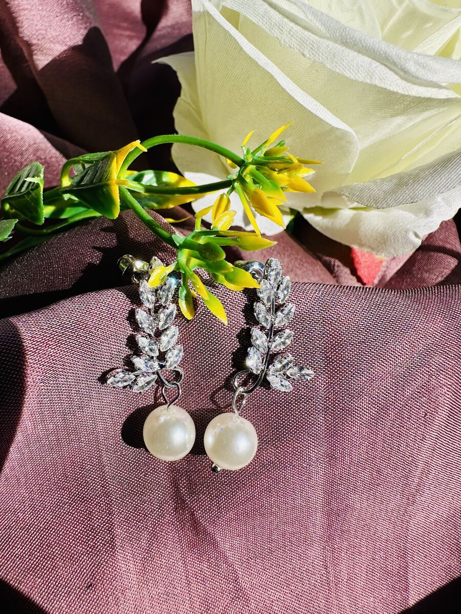 White Pearl Hanging Earrings