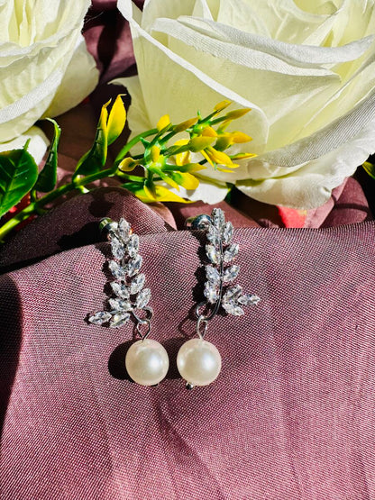 White Pearl Hanging Earrings